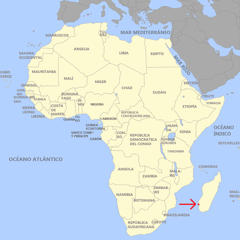 Situación de Toliara en el mapa de Africa