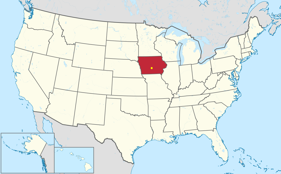Capital del estado de Iowa en el mapa de Estados Unidos