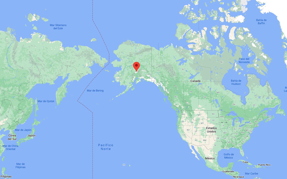 La montaña Denali o McKinley en el mapa