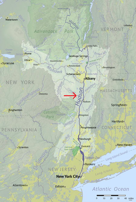 El río Hudson en el mapa