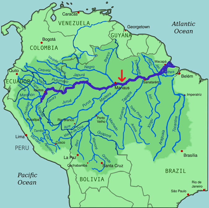 Río más largo de América del Sur en el mapa
