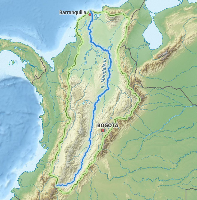 El río Magdalena en el mapa