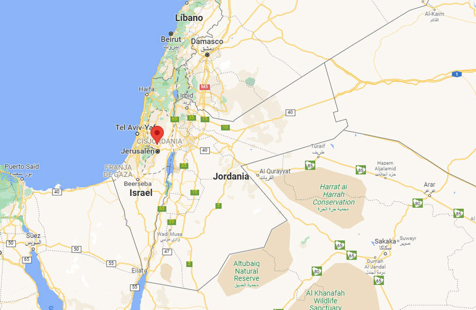 Sede del gobierno de Palestina en el mapa