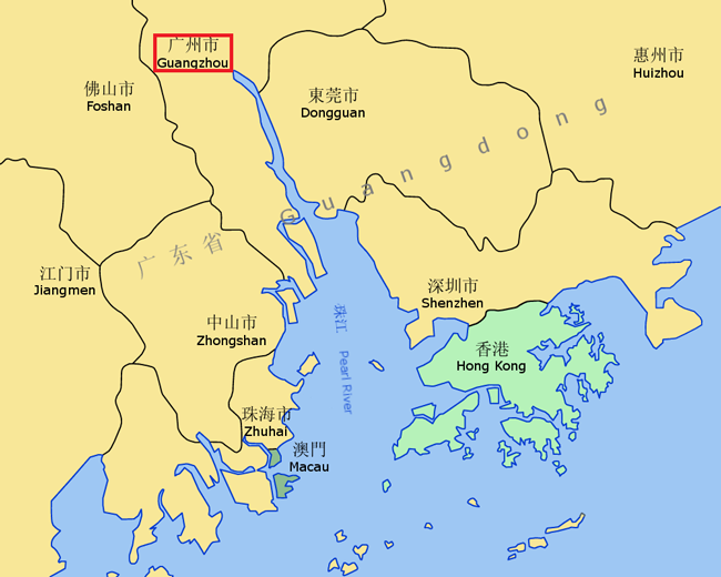 Situación de la ciudad de Cantón en el mapa