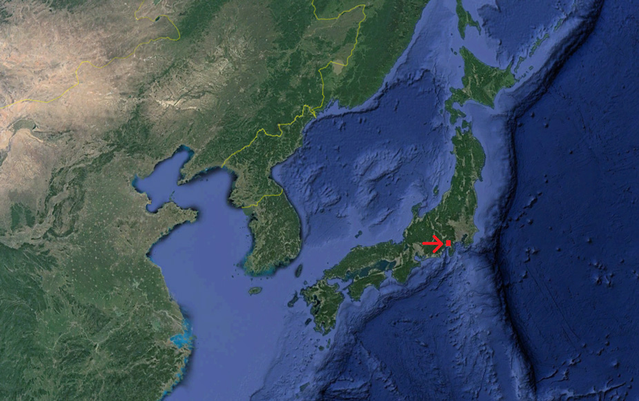 Situación aproximada del monte Fuji