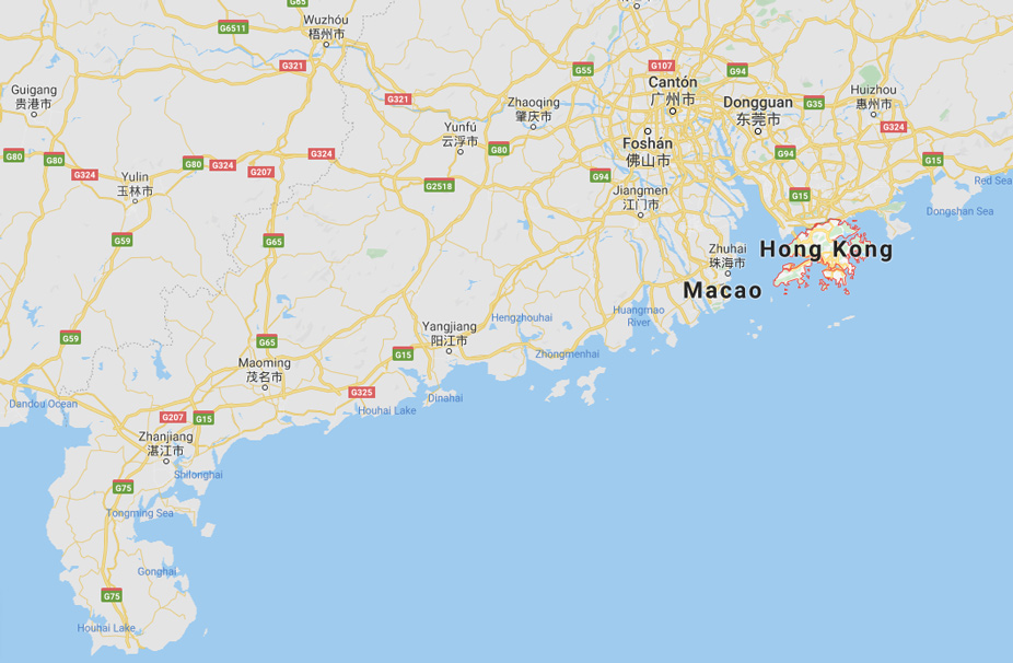 La ciudad de Hong Kong en el mapa