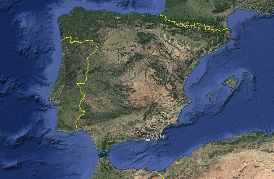 El pico del Veleta en el mapa de España