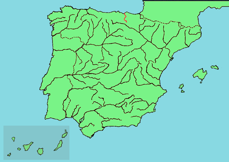 El río Nervión en el mapa de España