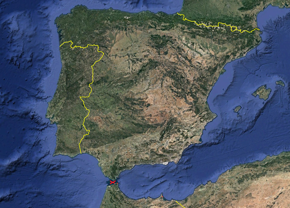 Estrecho que separa Marruecos de España en el mapa