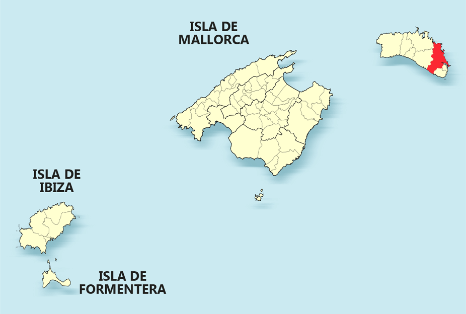 Mahón en el mapa de Islas Baleares