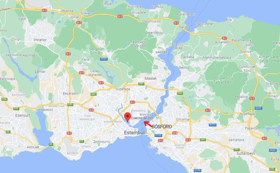 Localización del Cuerno de Oro en Estambul