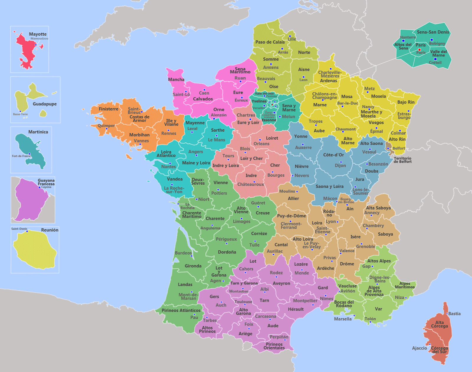 Mapa departamentos de Francia