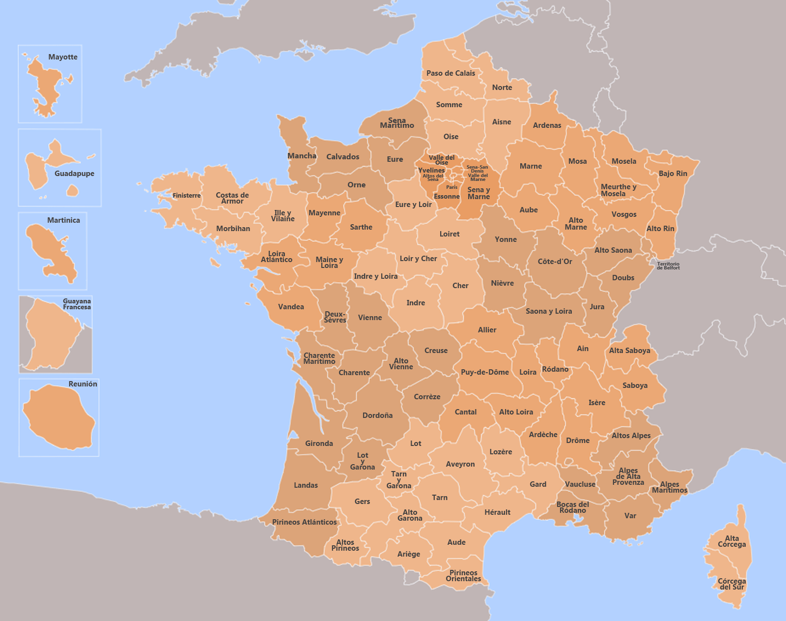 Mapa departamentos de Francia