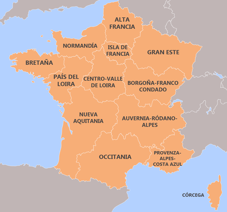 Mapa regiones de Francia