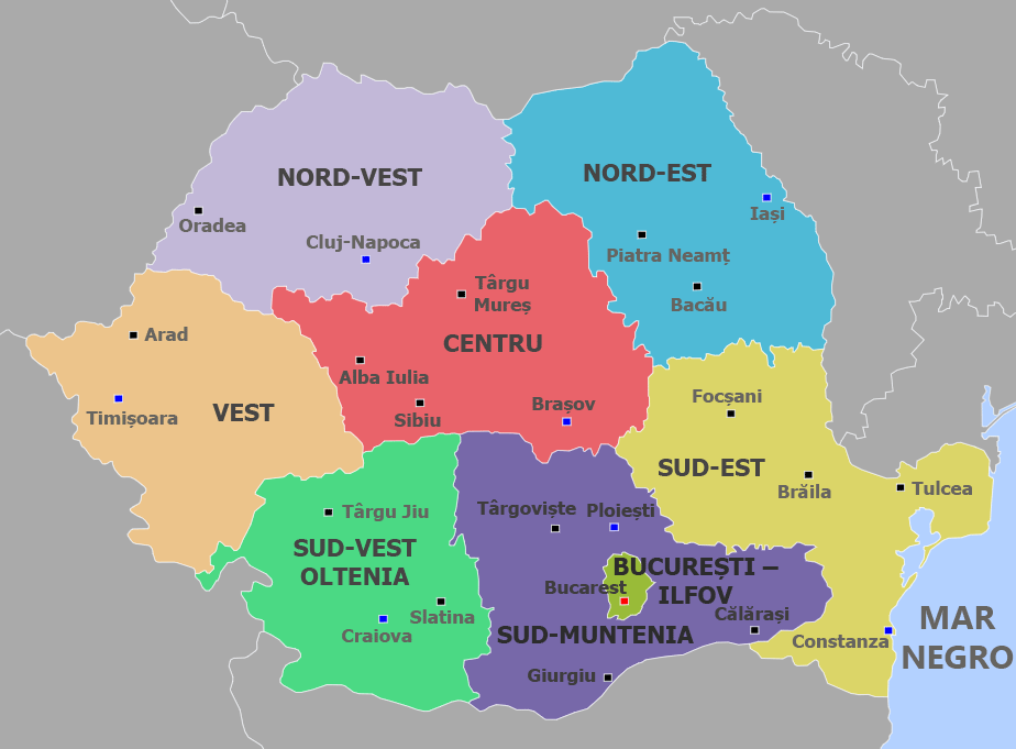 Mapa de las regiones de Rumanía