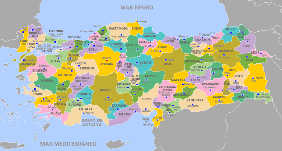 Mapa de las provincias de Turquía
