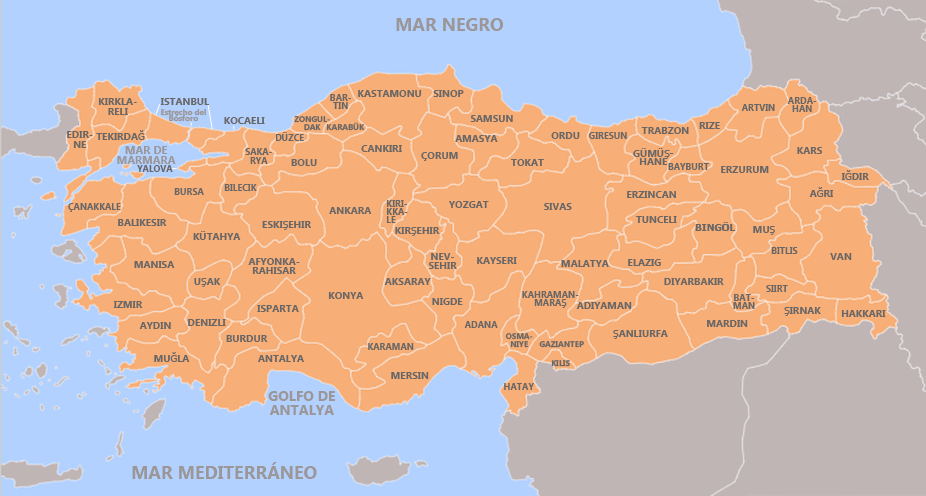 Mapa provincias de Turquía