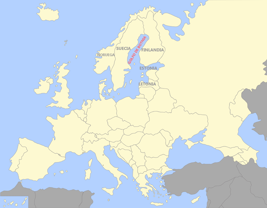 El golfo de Botnia en el mapa de Europa