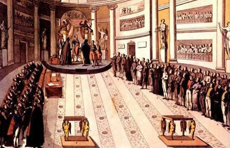 Fernando VII jura la Constitución de 1812 en las Cortes el 9 de julio de 1820
