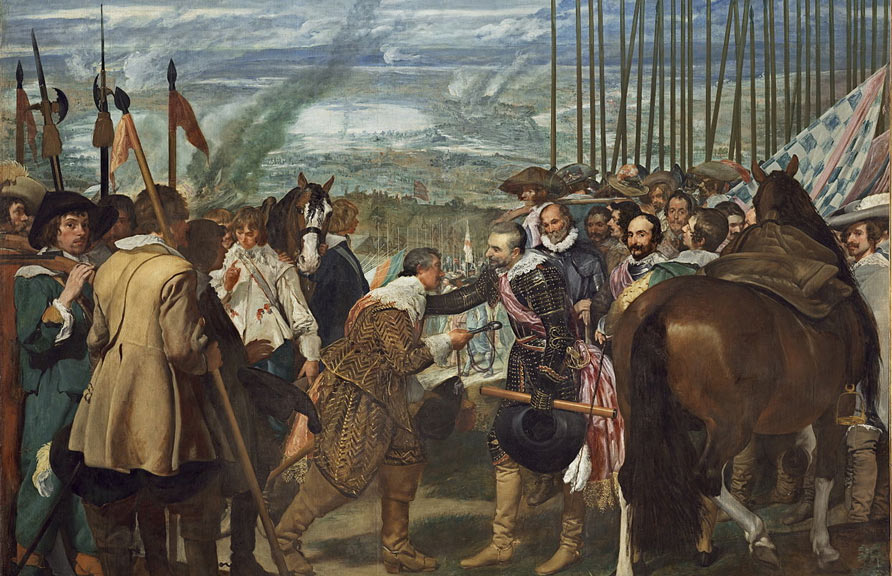 Momento en que Justino de Nassau rindió la ciudad de Breda, en 1625, a las tropas españolas al mando del general Ambrosio Spínola, que aparece recibiendo las llaves de la ciudad de manos de su enemigo