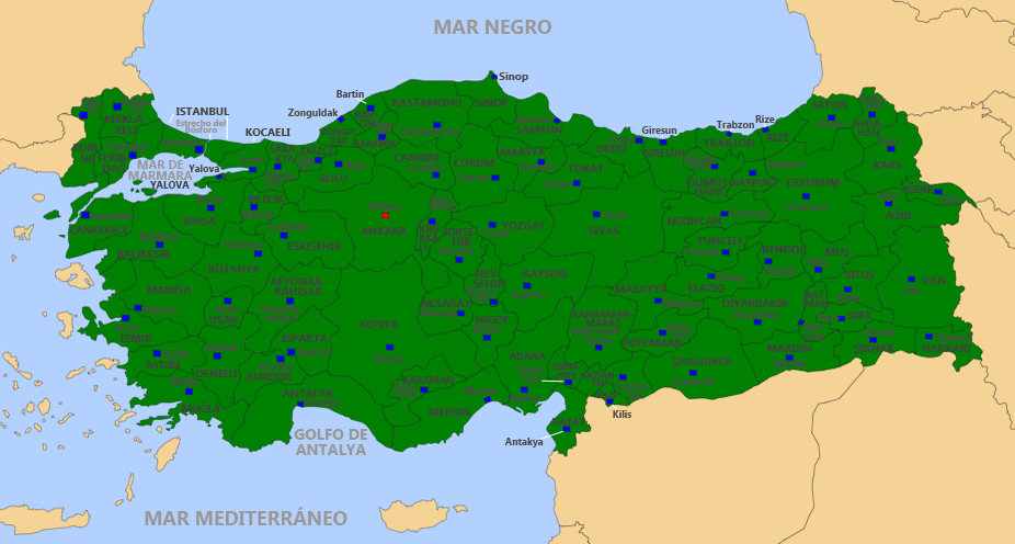 Mapa de las provincias de Turquía