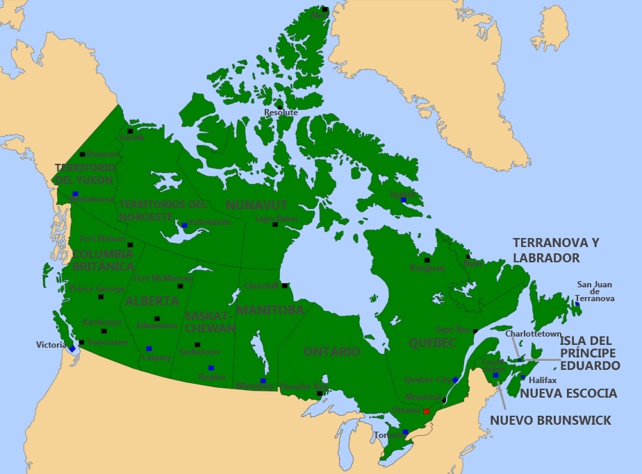 Mapa de las provincias de Canadá