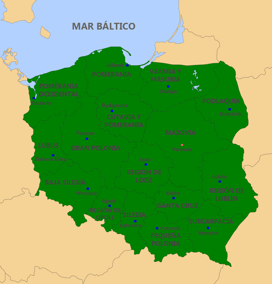 Mapa de las regiones de Polonia