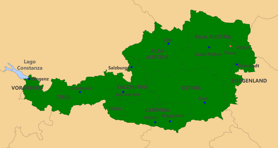 Mapa de las estados de Austria