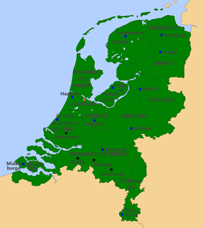 Mapa de las provincias de Países Bajos